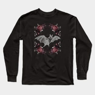 Romantic Gothic Floral Botanical Bat - Gray Long Sleeve T-Shirt